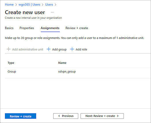 Screenshot of Entra ID, Azure new user setup 2